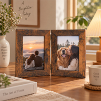 Cadre photo pliable vertical à double ouverture noir mat compact avec façade transparente, support de table autoportant pour la décoration de bureau
