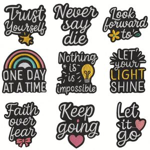 Nouveau Patch thermocollant noir avec broderie anglaise de lettres et mots motivants pour la décoration de vêtements et de pantalons - Product Image 4