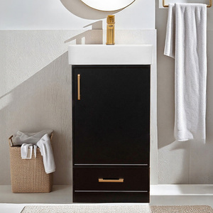 ตู้ห้องน้ำแบบตั้งพื้นสีดำขนาด 18 นิ้ว พร้อมอ่างเซรามิก - Product Image 1