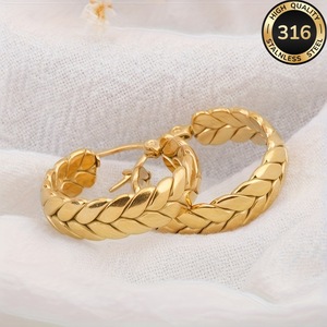 Pendientes de mujer en forma de arco europeo y americano, argollas de acero inoxidable 316, diseño sencillo de espiga de trigo estilo INS transfronterizo. - Product Image 6