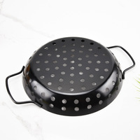 Wajan Panggang Baja Karbon Anti Lengket Berlapis Keramik Hitam, Nampan BBQ, Alat BBQ Luar Ruangan, Keranjang Panggang Sayuran, Aman untuk Oven, Restoran