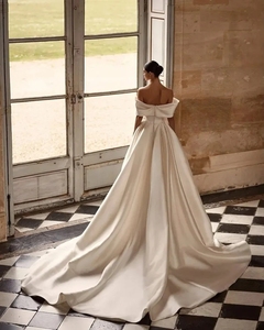 Abito da <span class=keywords><strong>sposa</strong></span> in raso con spalle scoperte 2026, stile <span class=keywords><strong>vintage</strong></span>, elegante, con pieghe, per donna, personalizzabile - Vestido De Novia - Product Image 2