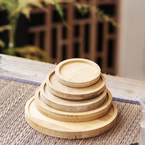 コーヒーティーポットトレイコースターマットを提供する丸い竹のテーブル - Product Image 2