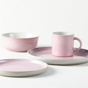 Производитель, оптовая продажа, Высококачественная Роскошная розовая матовая реактивная глазурь, набор посуды, безопасная для духовки, безопасная для посудомоечной машины - Product Image 4