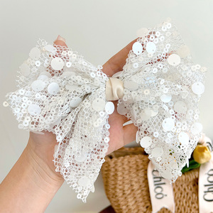 Nouvelle barrette à cheveux en maille française avec nœud à paillettes, accessoire pour femmes - Product Image 4