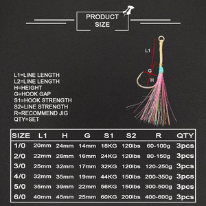 Hameçons de pêche au jigging XUHANG PXSW02-PT avec ligne <span class=keywords><strong>Kevlar</strong></span>, phosphorescents UV, argentés, à âme en <span class=keywords><strong>fil</strong></span> haute résistance, pour la pêche à la traîne du bar - Product Image 3