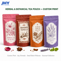 Sachet d'emballage personnalisé pour tisanes imprimé en héliogravure, mélange botanique de fleurs, pochette verticale, emballage de thé à fermeture éclair résistant à l'humidité