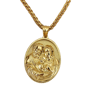 قلادة دينية من الفولاذ المقاوم للصدأ للرجال قلادة أصلية مطلية بالذهب عيار 18 قيراط قلادة مريم العذراء التبشيرية - Product Image 1