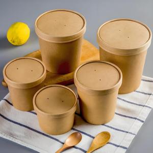 Customized Size 8OZ 12OZ 16OZ 25OZ Fast Food Paper Bucket Kraft Paper Soup Cup With Cover - Product Image 5