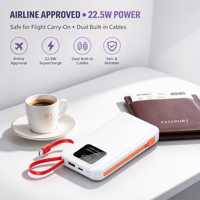 Batterie externe portable 10000mAh 22.5W à charge rapide avec câble Type-C intégré, affichage numérique, logo personnalisé