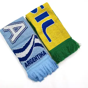 Custom Brazil Argentina National Team Souvenir Sports Team Soccer Football Club Acrylic Jacquard Woven Knit Fan Scarf