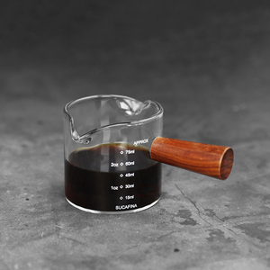 Accessoires à café : Tasse à mesurer en verre <span class=keywords><strong>Pyrex</strong></span> pour expresso et <span class=keywords><strong>lait</strong></span>, 50 ml et 75 ml, avec poignée en bois, graduée - Product Image 2