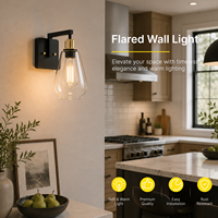 Lampu Dinding Logam Emas Hitam Matte Vintage Bohlam LED Badan Kaca Bening Lampu Dinding Latar Belakang Ruang Tamu Kamar Mandi Kamar Tidur