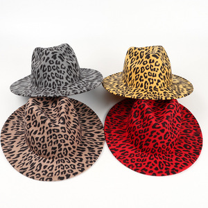Chapeaux Fedora en laine imprimé léopard, chapeau à large bord pour hommes et femmes, décontracté, printemps-automne, 56-58CM - Product Image 2