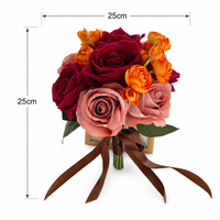 Bouquet de mariée artificiel bordeaux et orange, mélange de roses en soie, pour cérémonie de mariage d'automne et séance photo de mariée
