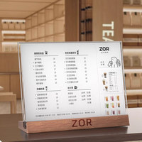 Support de menu publicitaire personnalisé en acrylique pour restauration rapide, présentoir mince pour hôtels, support d'affiche de restaurant A3/A4 avec base en bois