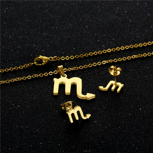 In acciaio inox placcato oro 18K segno zodiacale acquario Gemini cancro oroscopo segni collana pendente orecchini gioielli Set - Product Image 2
