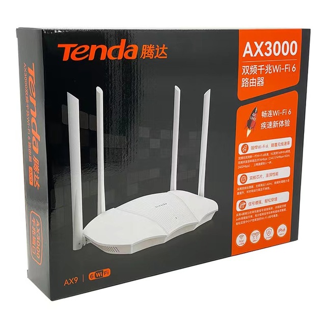 Multi-Language Global Version AX3000 Tenda RX9 Dual Band Gigabit Wi-Fi 6 Home Firewall Router with 4 External Antennas