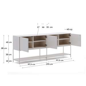 Vente en gros Buffet 3 portes Blanc <span class=keywords><strong>Largeur</strong></span>: 195 cm <span class=keywords><strong>Profondeur</strong></span>: <span class=keywords><strong>40</strong></span> cm Hauteur: <span class=keywords><strong>80</strong></span> cm - Product Image 4