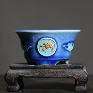 Yixing-Olla de bonsái de China, olla esmaltada de forma redonda, dibujo de dragón - Product Image 5