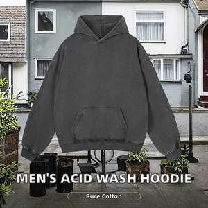 Sudadera con Capucha Larga Oversize para Hombre, Lavado Ácido, 100% Algodón, Antiencogimiento, Transpirable, Ropa Casual de Otoño - Product Image 2