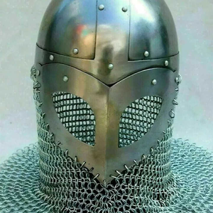 Casque Viking en acier doux médiéval avec cotte de mailles, armure de chevalier de combat faite à la main pour les événements de reconstitution historique et de cosplay - Product Image 3