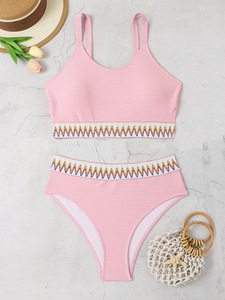 STOCK 3 colores banda elástica ancha mujeres más tamaño traje de baño cobertura modesta dos piezas traje de baño texturizado Bikini - Product Image 6