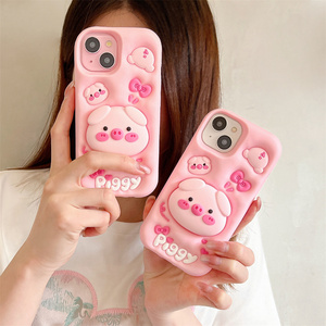 Funda de teléfono móvil con soporte de silicona 3D de cerdo de cabeza <span class=keywords><strong>grande</strong></span> de dibujos animados de moda para <span class=keywords><strong>Iphone</strong></span> 15 14 <span class=keywords><strong>13</strong></span> 12 11 Pro Max funda trasera suave - Product Image 6