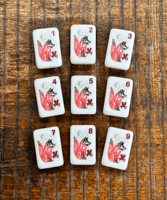 Juego de Fichas de Mahjong Americanas de Imitación de Madera, Grabadas y Pintadas a Mano, con Diseño de Zorro, Oso, Hongo, Flora y Fauna, Listo para Enviar