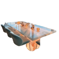 Luxuriöser Leuchtender Jade-Esstisch Natürlicher Luxus-Stein Rechteckiger Esstisch Weißer Jade Rosa Insel-Marmortisch