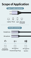 2 1 Kabel Audio Splitter Tipe-C Y USB C Dual 3.5mm Female Konverter Aux dengan Pelindung Kepang untuk Mikrofon Komputer