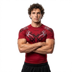 T-shirt de compression à manches courtes pour hommes, en polyester et élasthanne, pour la performance athlétique, la gym, le fitness, la course à pied, la gestion de l'humidité, la pratique sportive - Product Image 1