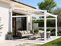 Pergola pliante en tissu imperméable de luxe moderne avec drainage intégré des eaux de pluie pour café et cour commerciale