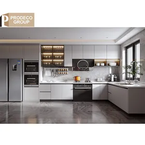 Prodeco Ensemble d'armoires de cuisine d'intérieur en acier inoxydable avec meuble d'armoire Ensemble d'armoires design pour petite cuisine