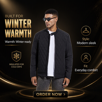 Veste matelassée pour homme, col montant, fermeture éclair, manteau d'hiver léger, motif losanges, vêtement d'extérieur décontracté