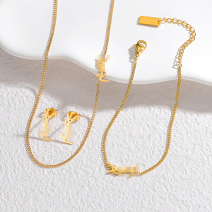 Женское ожерелье, браслет из нержавеющей стали, 4 шт., набор украшений из Гуанчжоу, Xijiao, строительный ювелирный рынок, оптовая продажа - Product Image 1