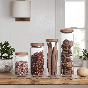 مطبخ حديث ، زجاجة ختم طعام مع غطاء خشبي لتخزين المشروبات والحبوب للحفلات - Product Image 1