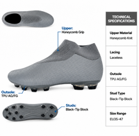 Chaussures de football grises en tricot, crampons de football à enfiler, semelle extérieure en TPU, semelle intermédiaire en EVA, légères, respirantes, antidérapantes, résistantes à l'usure, personnalisables