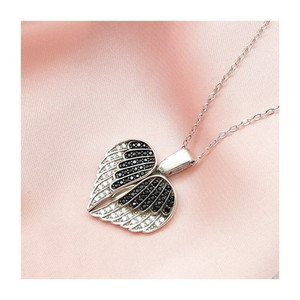 Kalung Rantai Panjang Hati Sayap Bulu Perak Sterling 925 untuk Wanita Liontin Cinta Malaikat Membuat Perhiasan Choker - Product Image 6