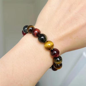 กำไลข้อมือลูกปัดไทเกอร์อายหลากสีแฟชั่นขายส่ง ทำมือ ประดับเพชร หยก และอาเกต แบบยืดหยุ่นได้ - Product Image 2