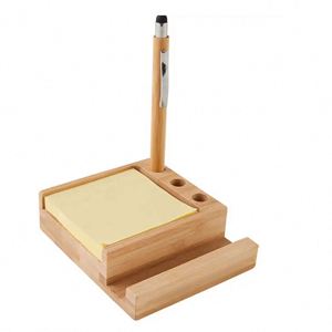 Personalized Bamboo Desk Organizer With Phone Stand, Pen <b>Holder</b> & Space Sticky Notes - Perfect for Office Use - Product Image 4