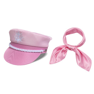 Pink Sailor Hat <b>Flat</b> Top Sun Protection Breathable Polyester <b>Cap</b> For <b>Women</b> Girls - Product Image 4