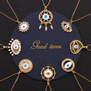 Kalung rantai baja tahan karat 316L, perhiasan modis kalung zirkon tetesan minyak, Kalung liontin mata jahat untuk hadiah wanita - Product Image 1