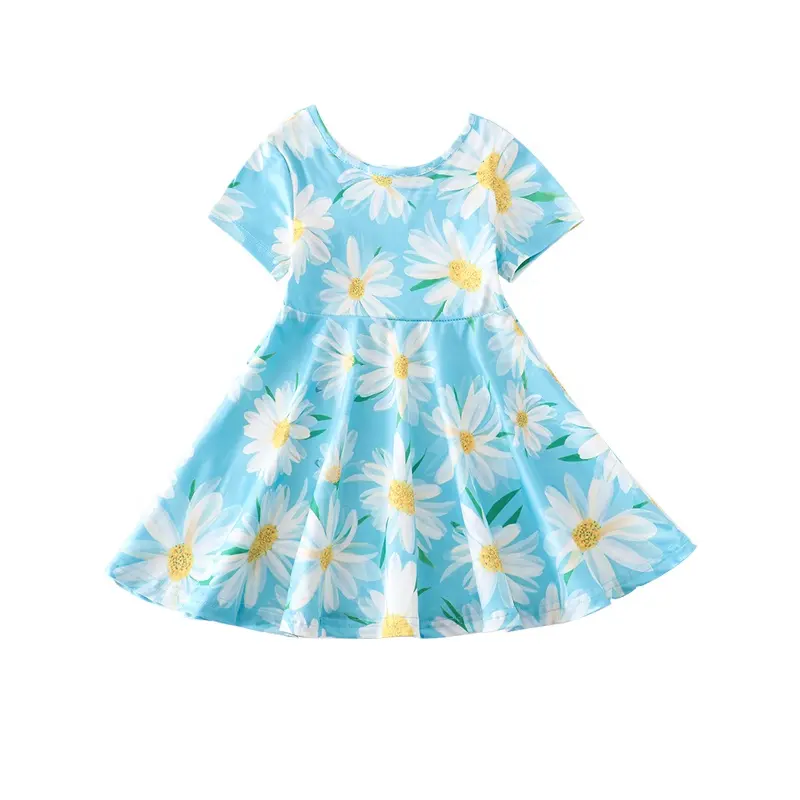 2022新しい夏の赤ちゃんの女の子の子供服フローラルレインボーデイジーツイール膝丈半袖ドレス