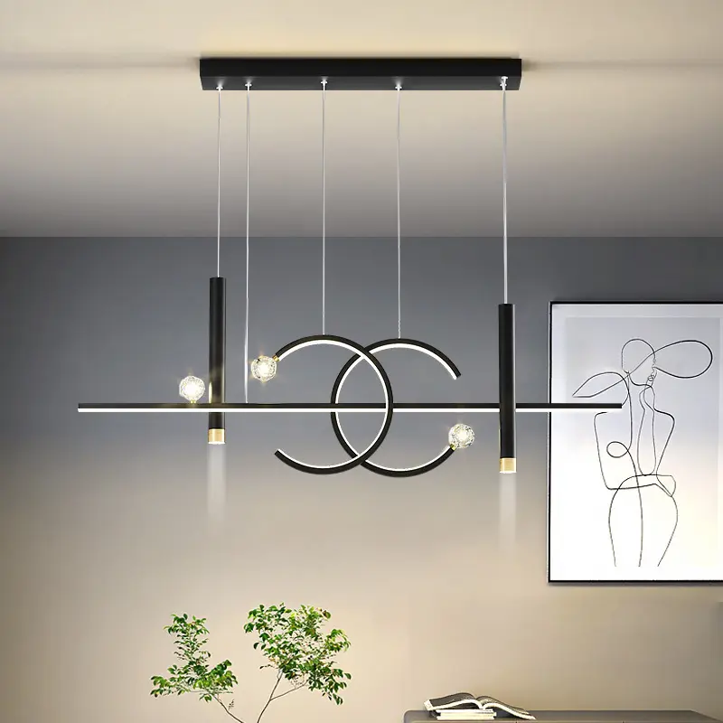 LED Pendel leuchte Ringe Decken leuchte mit Scheinwerfer Long Strip für Esszimmer Wohnzimmer Küche Bar Büro Drop light