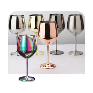 卸売金属赤ワイングラスゴブレットカスタムロゴステンレス鋼ワイングラス琥珀色シャンパンゴブレットローズゴールデンゴブレット