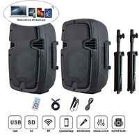 Sistema de Altavoces PA de 800 W y 2 Vías con 2 Altavoces de 8", Audio Profesional, Bluetooth TWS, Conjunto Activo y Pasivo para Fiestas, Incluye 2 Soportes y Micrófono Bocina