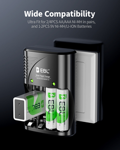 Chargeurs portables EBL pliables avec piles, recharge murale, intelligentes, multifonctions, rapides, USB, AA, AAA, 9V, NIMH, NICD - Product Image 2