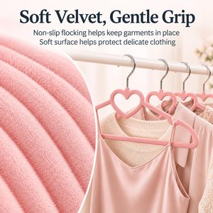 Vente en gros usine Cintres en velours noir premium personnalisés antidérapants pour costumes et vêtements, Cintres floqués en forme de cœur pour vêtements - Product Image 4