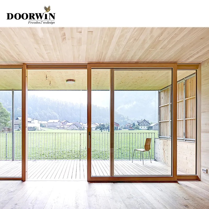 Doorwin Modern Aluminum alloy Double Tempered Glass Interior Sliding Doors Wood Framed Sliding Glass Doors